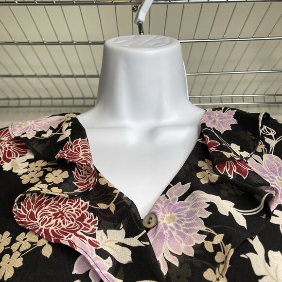 Laura Ashley Women's Dark Floral 100% Silk Blouse Size 8 Whimsigoth Moto Boho - Picture 8 of 12